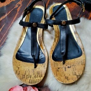 Ralph Lauren Cork Slingback Black Leather Sandals